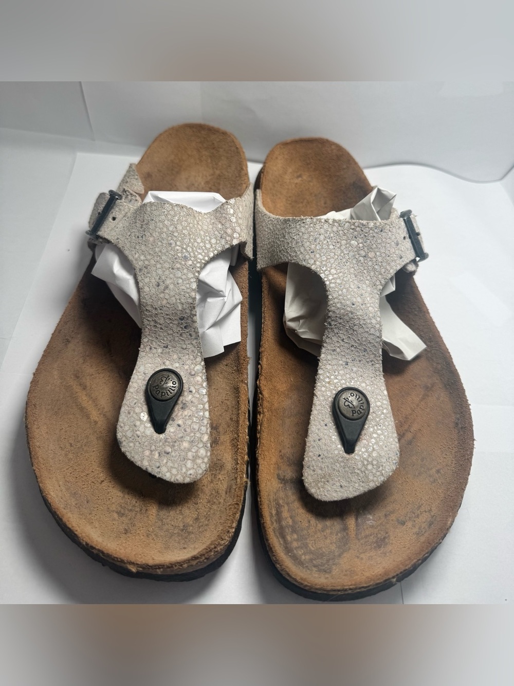 Sz 10 PAPILLIO By BIRKENSTOCK WOMENS GIZEH THONGS SANDALS SUEDE GREY METALLIC
